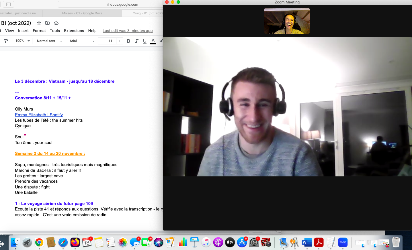 Online French student learning on Zoom